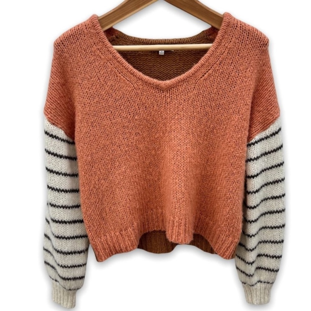 Madewell Womens Sz XS Balloon Sleeve Pullover Sweater in Colorblock Alpaca Wool